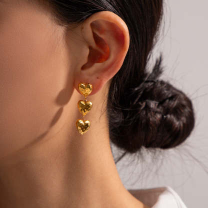 Chain of Hearts Trendy Elegant 18k Vermeil Gold Plated Drop Earrings | Mix Mix Style-Mix MIx Style