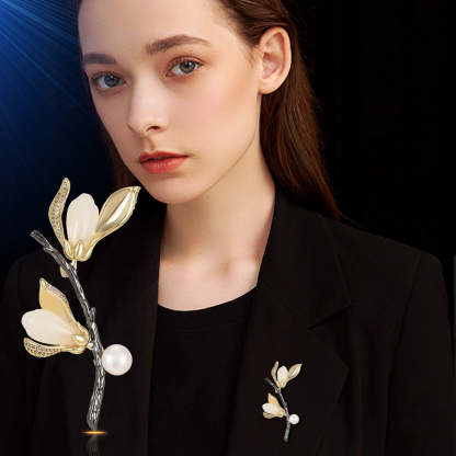 Magnolia Brooch High-end Women's Luxury Temperament Brooch Natural Hetian Jade High-end Corsage Freshwater Pearl Pin-Mix MIx Style