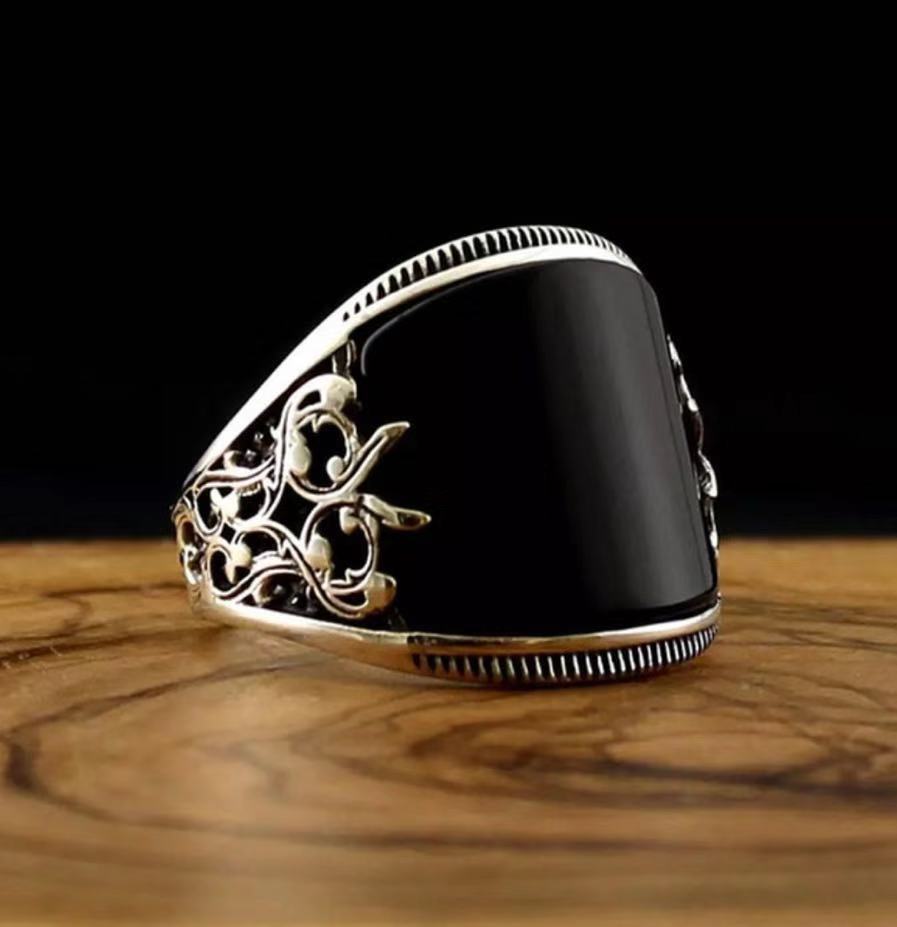 Black Retro Timeless 18k White Gold Plated Luxurious Thick Ring | Mix 