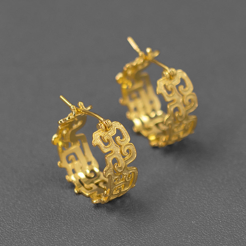 Dragon Pattern Trendy Elegant 18k White/Vermeil Gold Plated Hoop Earrings | Mix Mix Style-Mix MIx Style