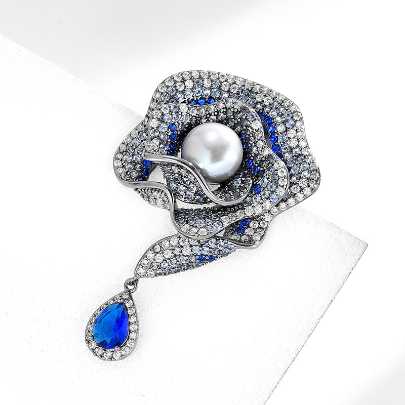 New model of sparkling moonlight blue rose, luxurious, exquisite and versatile, coat brooch, anti-exposure accessories-Mix MIx Style