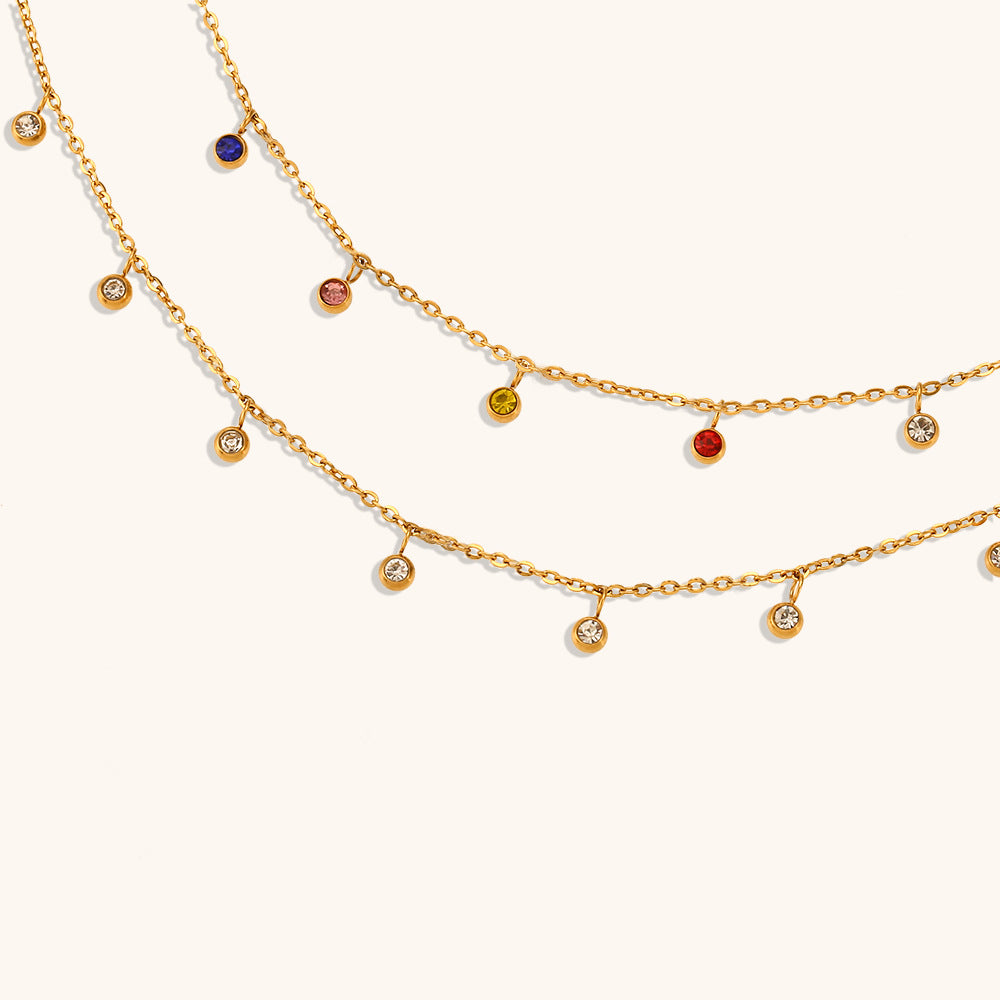 Multiple Pendants Vintage Dainty Classic Pendant Round Diamonds  18k Vermeil Gold Plated Necklace Jewelry | Mix Mix Style-Mix MIx Style