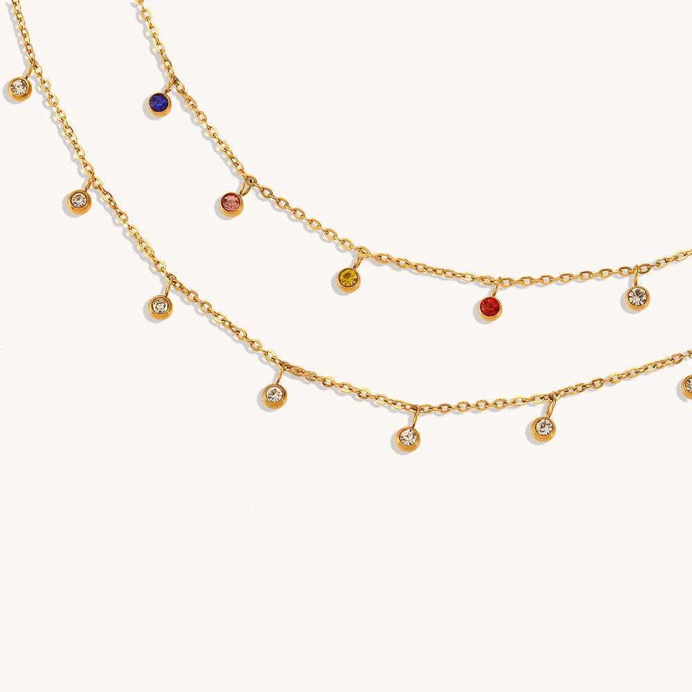 Multiple Pendants Vintage Dainty Classic Pendant Round Diamonds  18k Vermeil Gold Plated Necklace Jewelry | Mix Mix Style-Mix MIx Style
