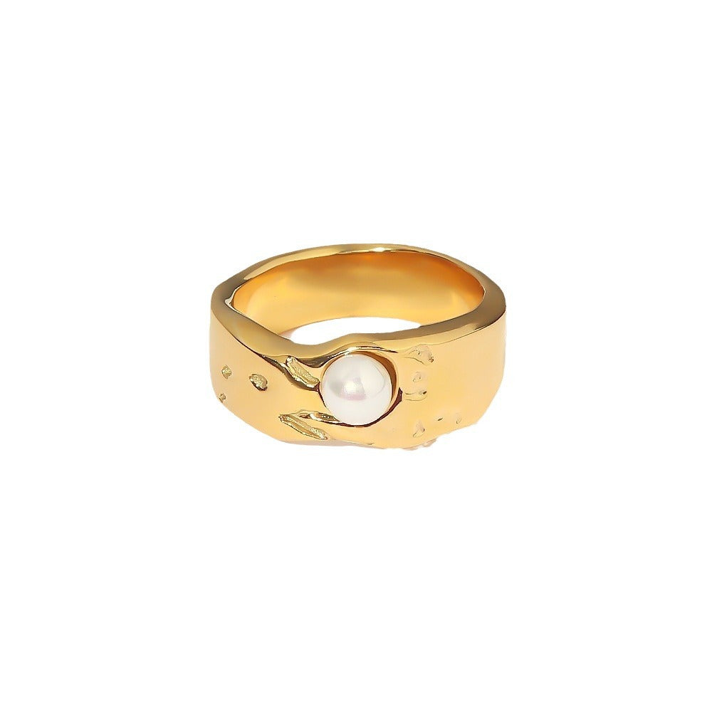 European and American Internet celebrities have the same INS style 18K gold-plated stainless steel lava pearl ring, fashionable and trendy titanium steel ring-Mix MIx Style