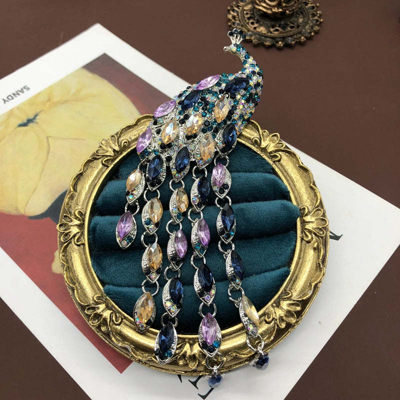 Vintage Tassel Colorful Sapphire Diamond Elegant Pin Brooch Peacock Phoenix Crown | Mix Mix Style [Hot Seller]-Mix MIx Style