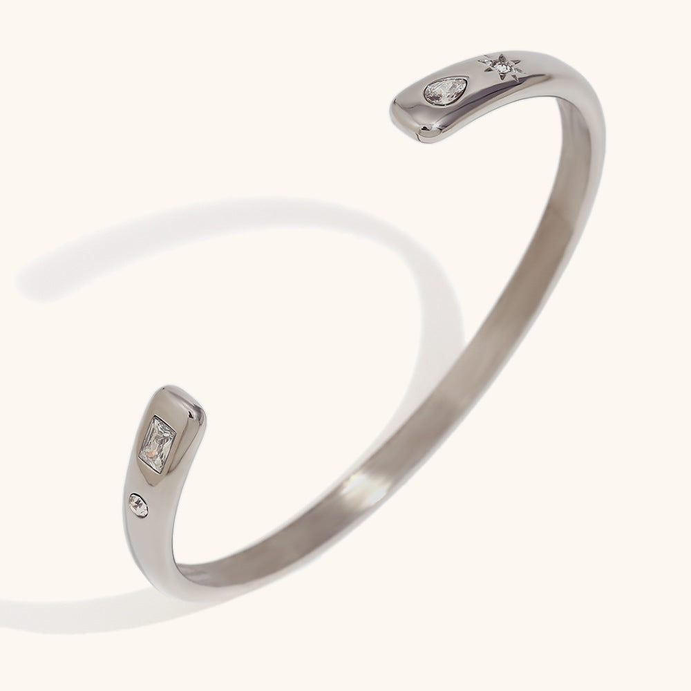 European and American cross-border hot selling fashion simple stainless steel plated 18K open water drop rectangular star round diamond zircon bracelet-Mix MIx Style