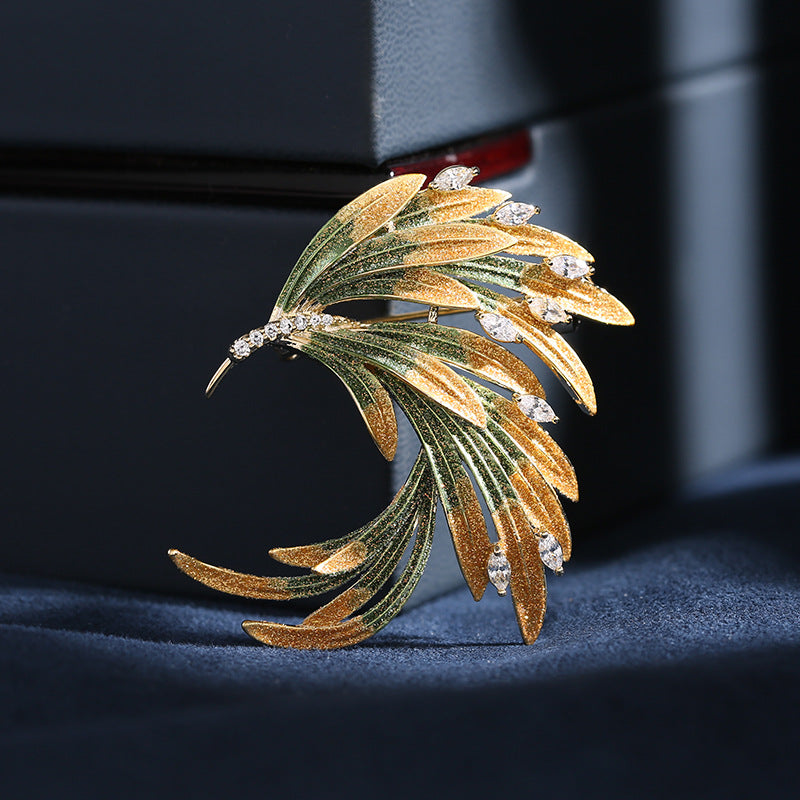 Retro style phoenix corsage cheongsam dress accessories elegant temperament pin Chinese style gradient feather brooch-Mix MIx Style