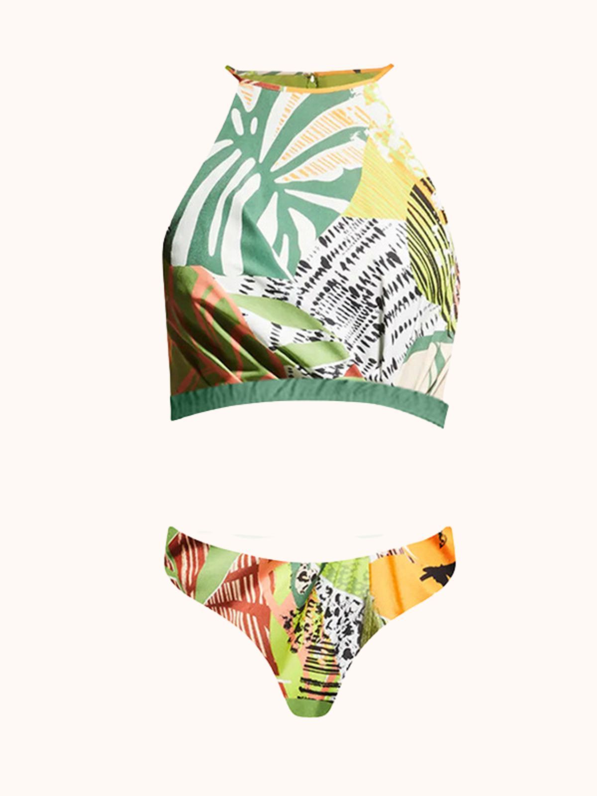 Tropical Green Printed Bikini Three Piece Set | Mix Mix Style-Mix MIx Style