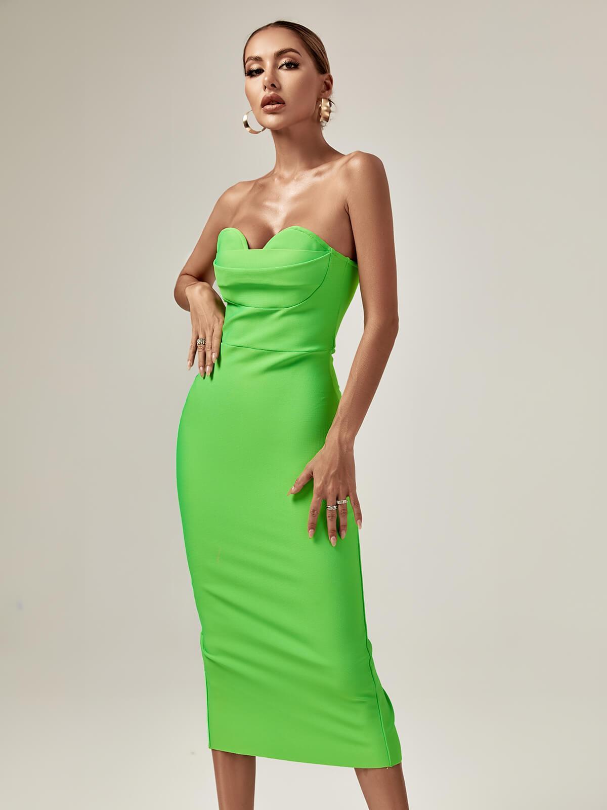 Paisleigh Strapless Ruched Bandage Dress In Green-Mix MIx Style