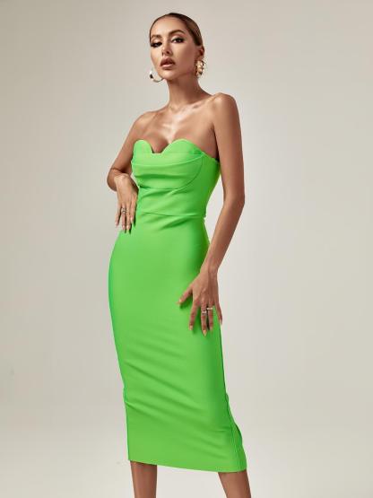 Paisleigh Strapless Ruched Bandage Dress In Green-Mix MIx Style