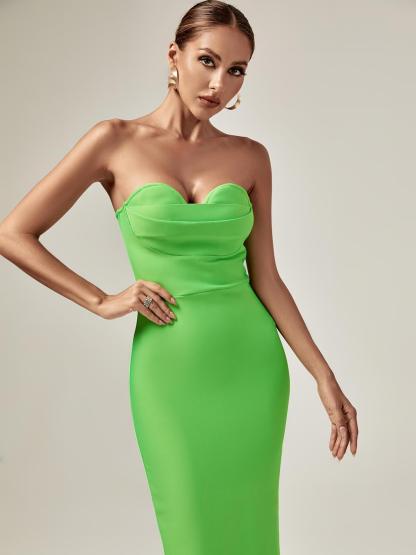 Paisleigh Strapless Ruched Bandage Dress In Green-Mix MIx Style