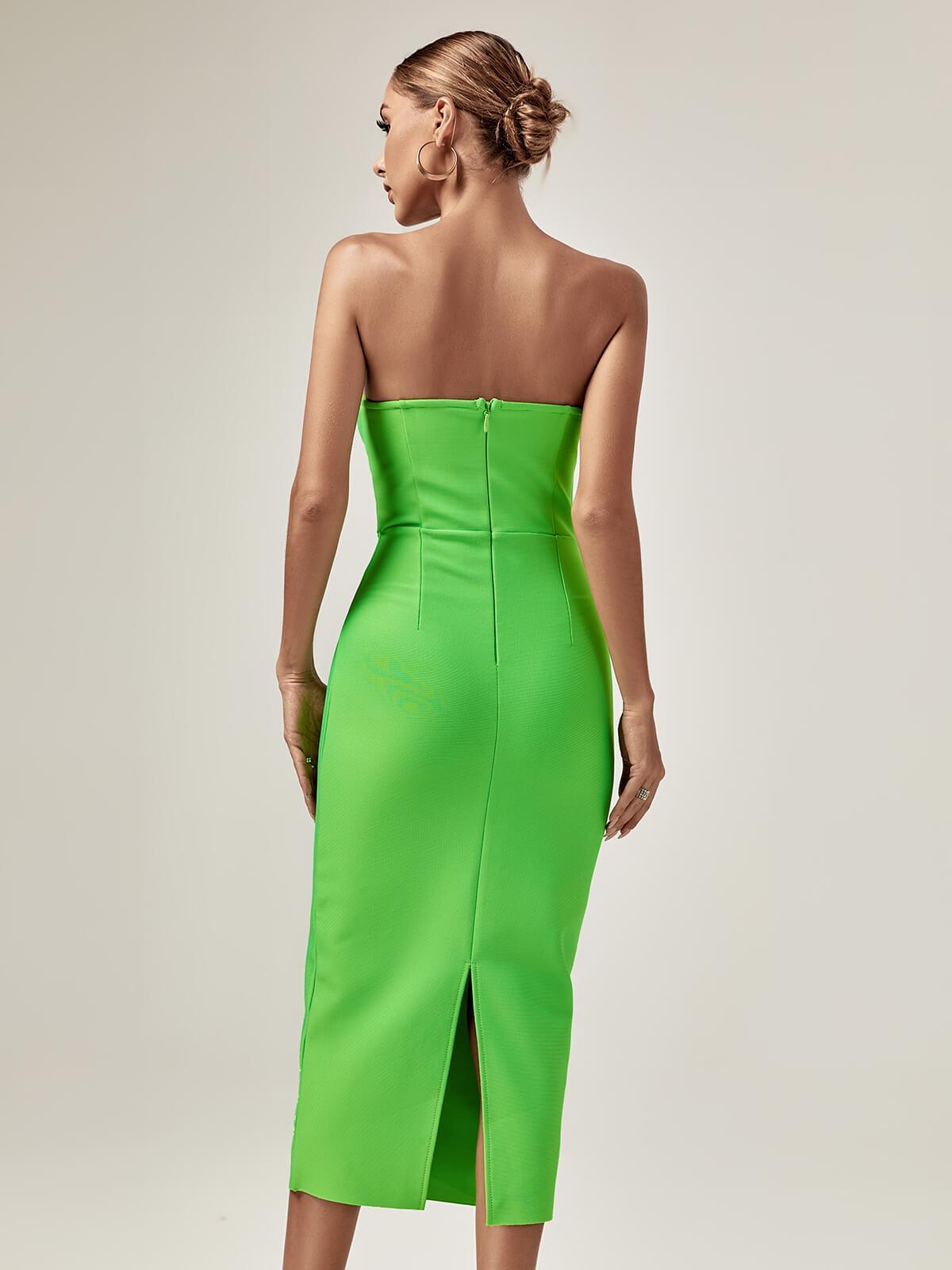 Paisleigh Strapless Ruched Bandage Dress In Green-Mix MIx Style