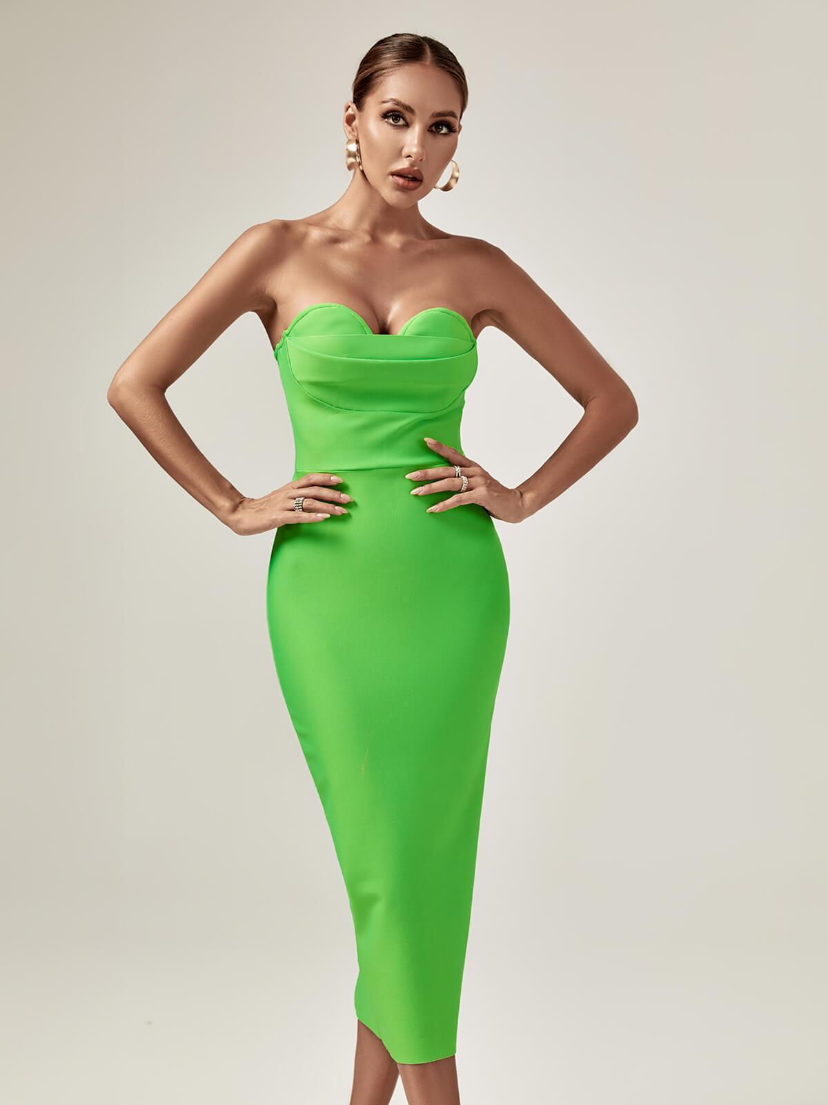 Paisleigh Strapless Ruched Bandage Dress In Green-Mix MIx Style