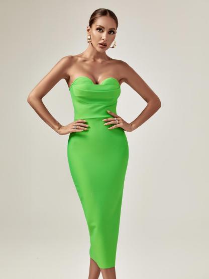Paisleigh Strapless Ruched Bandage Dress In Green-Mix MIx Style