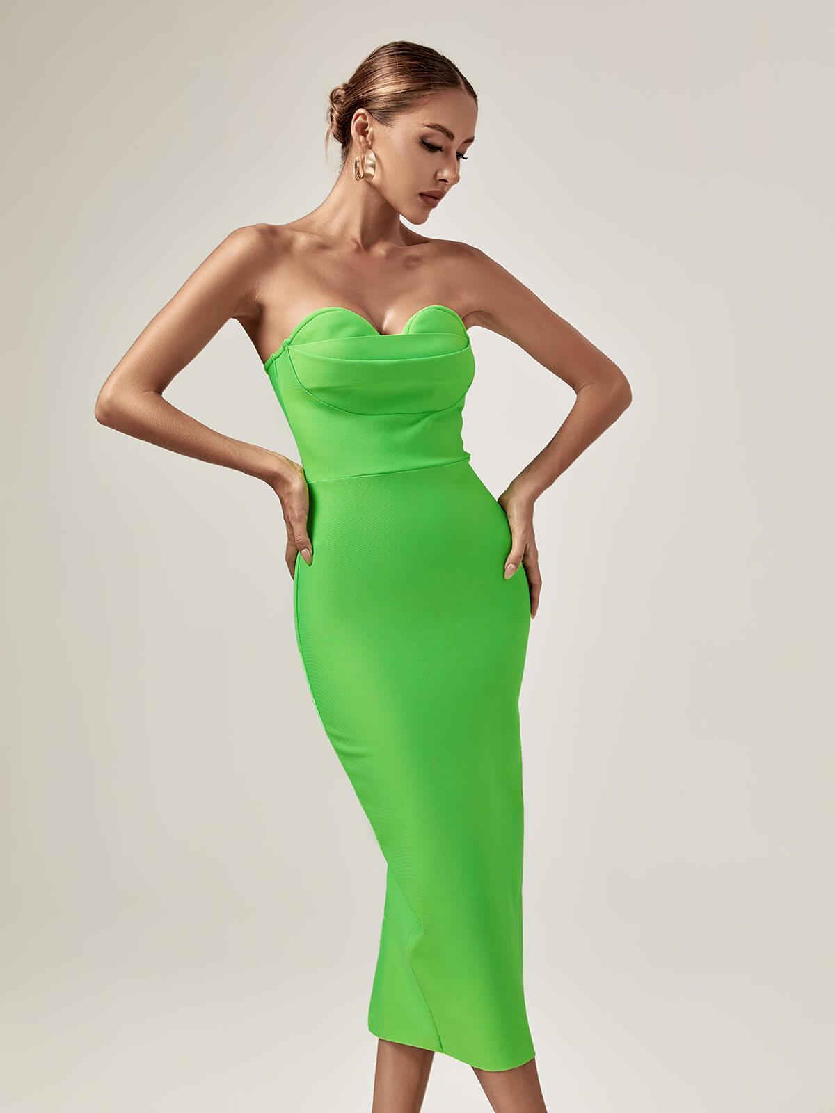 Paisleigh Strapless Ruched Bandage Dress In Green-Mix MIx Style