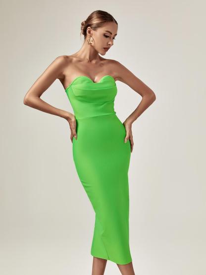 Paisleigh Strapless Ruched Bandage Dress In Green-Mix MIx Style