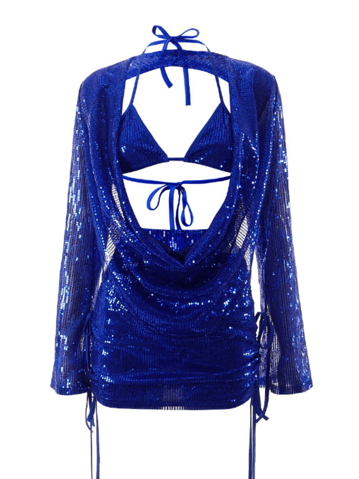 Dazzling Blue V Neck Sequin Three Piece Set | Mix Mix Style [Hot Seller]-Mix MIx Style