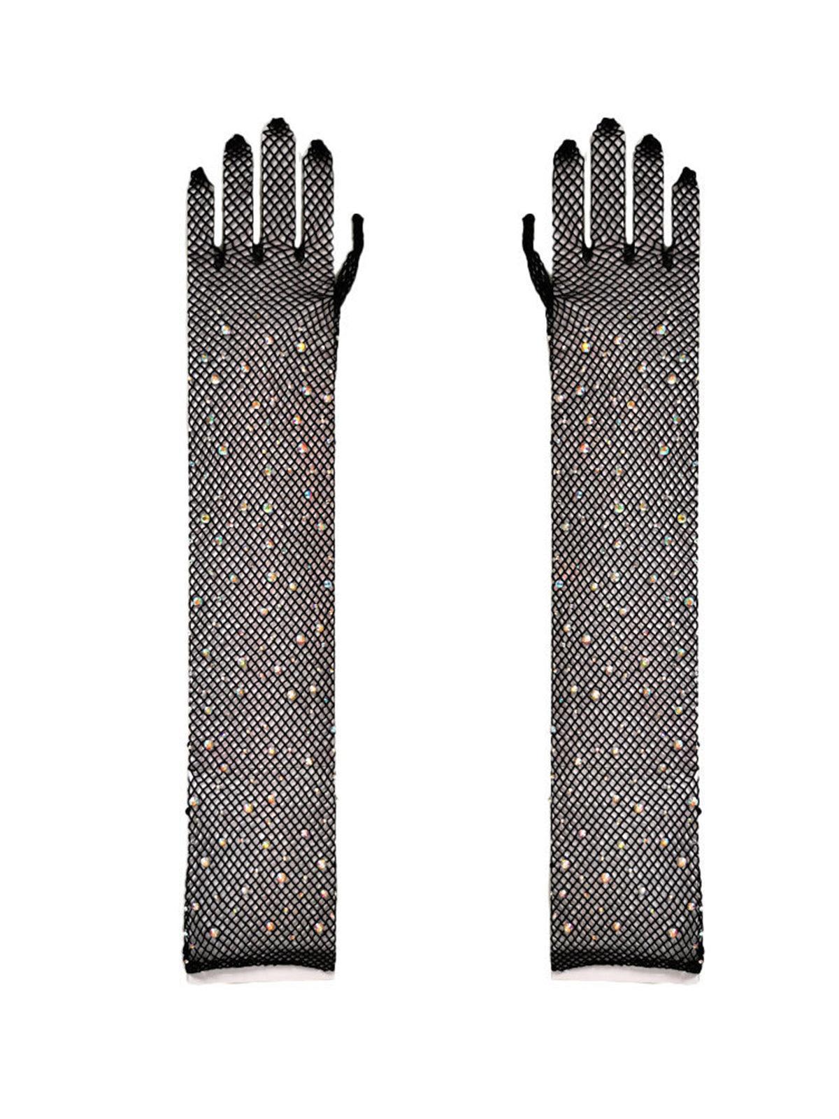 Pauline Diamond Fishnet Gloves In Black-Mix MIx Style