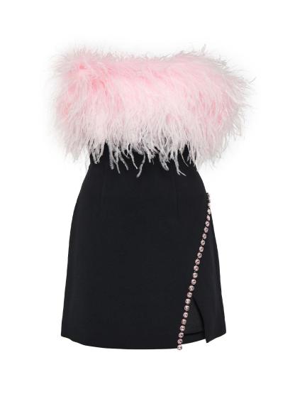 Peach Strapless Feather Mini Dress-Mix MIx Style