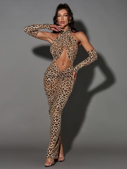 Cutout Sequin Leopard Printed Maxi Dress | Mix Mix Style [Hot Seller]-Mix MIx Style