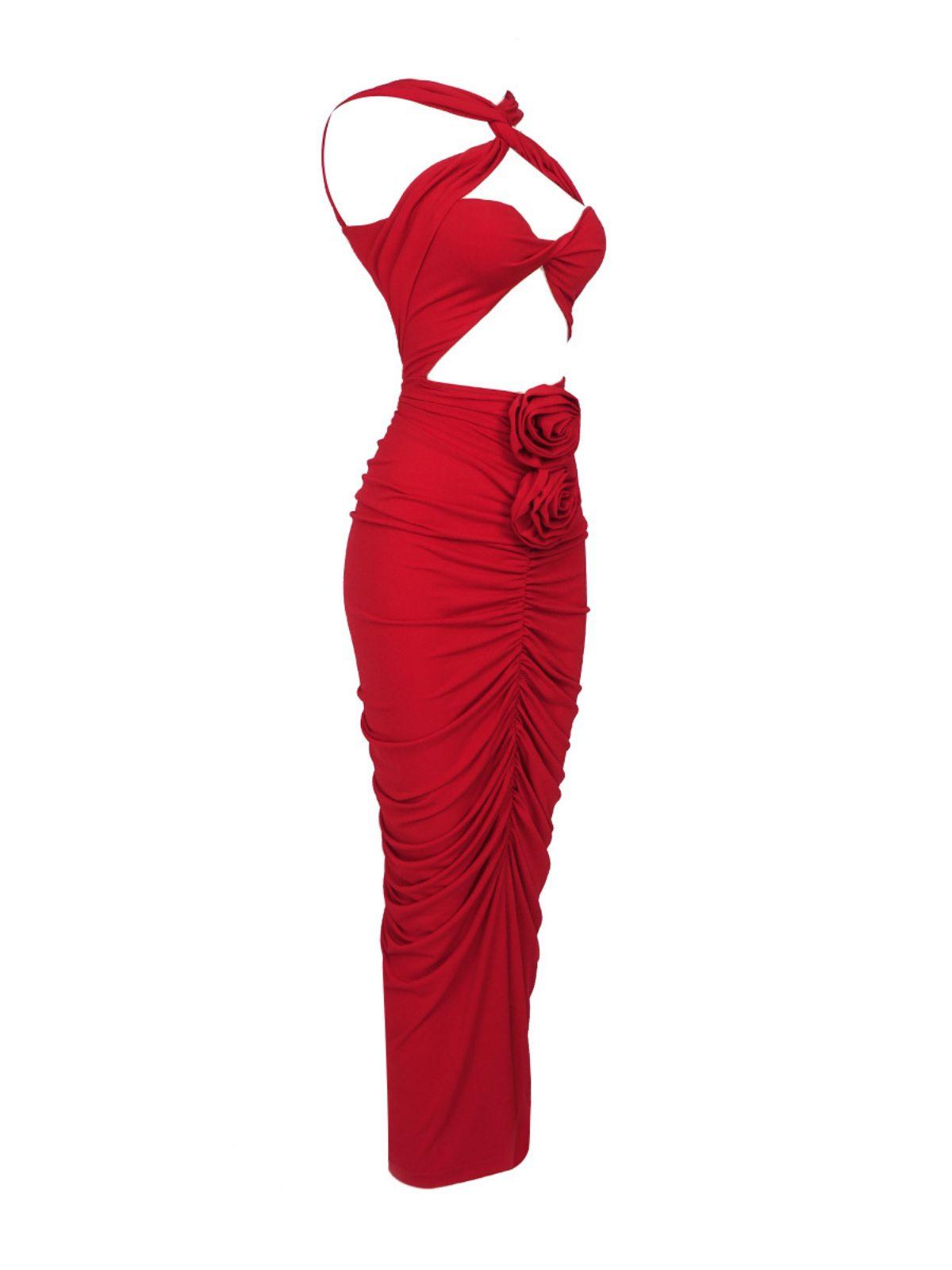 Red Cutout Bodycon Maxi Dress | Mix Mix Style [Hot Seller]-Mix MIx Style
