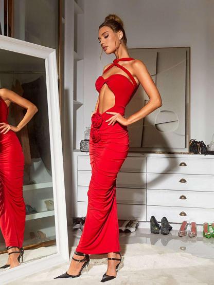 Red Cutout Bodycon Maxi Dress | Mix Mix Style [Hot Seller]-Mix MIx Style