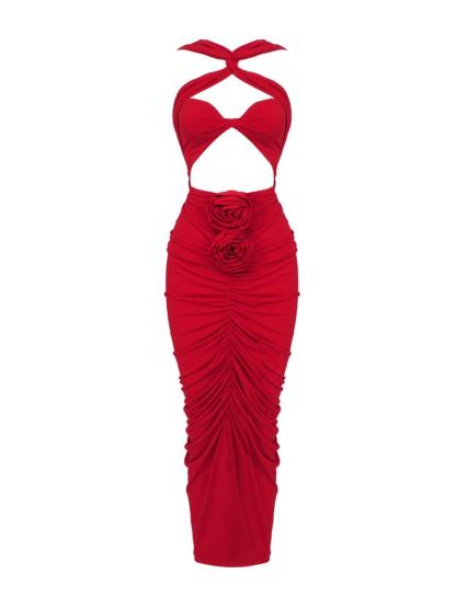 Red Cutout Bodycon Maxi Dress | Mix Mix Style [Hot Seller]-Mix MIx Style
