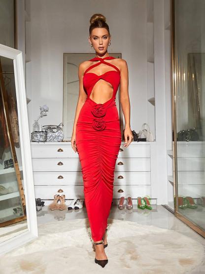 Red Cutout Bodycon Maxi Dress | Mix Mix Style [Hot Seller]-Mix MIx Style