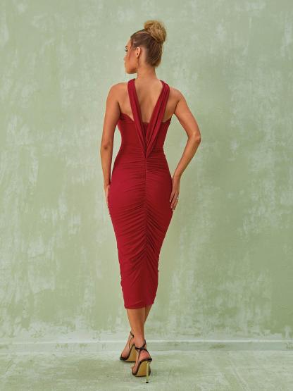 Rose Bodycon Midi Dress In Red | Mix Mix Style [Hot Seller]-Mix MIx Style