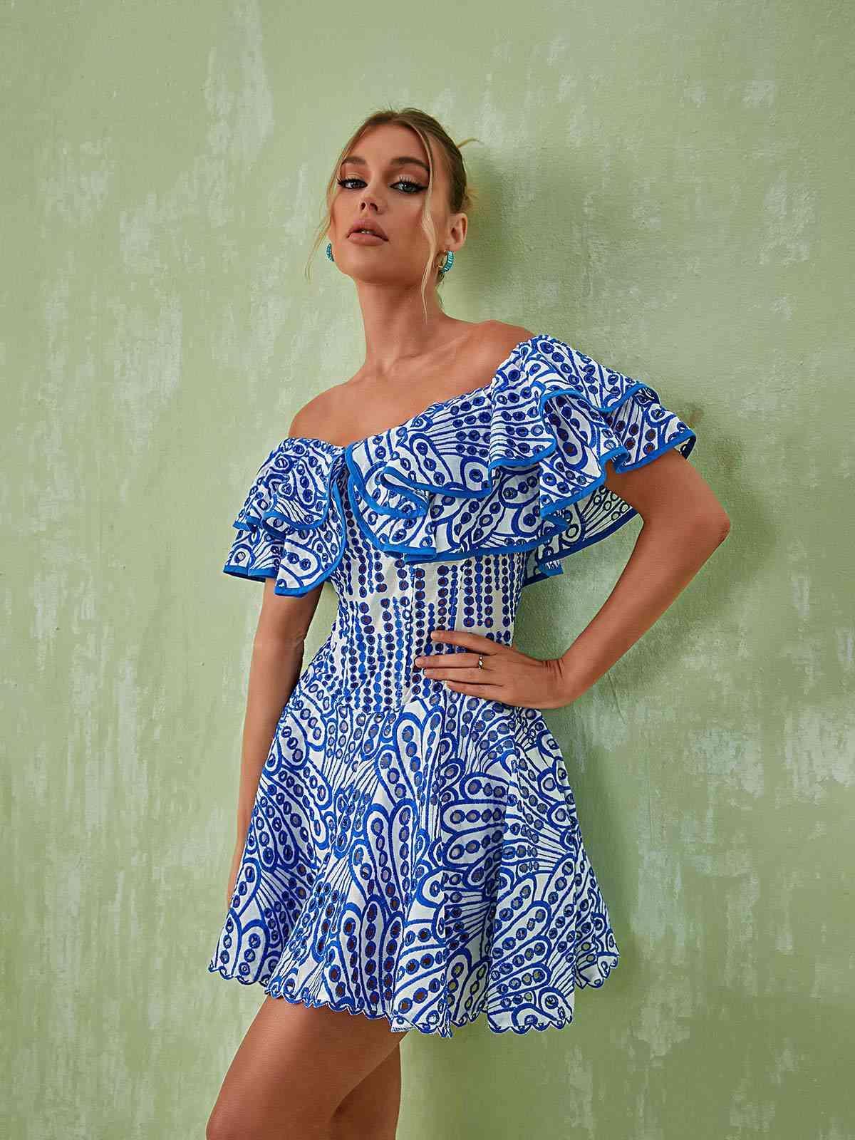 Princess Ruffle Cutout Mini Dress In Blue-Mix MIx Style