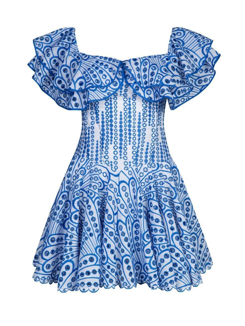 Princess Ruffle Cutout Mini Dress In Blue-Mix MIx Style
