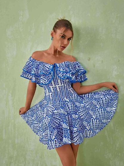 Princess Ruffle Cutout Mini Dress In Blue-Mix MIx Style