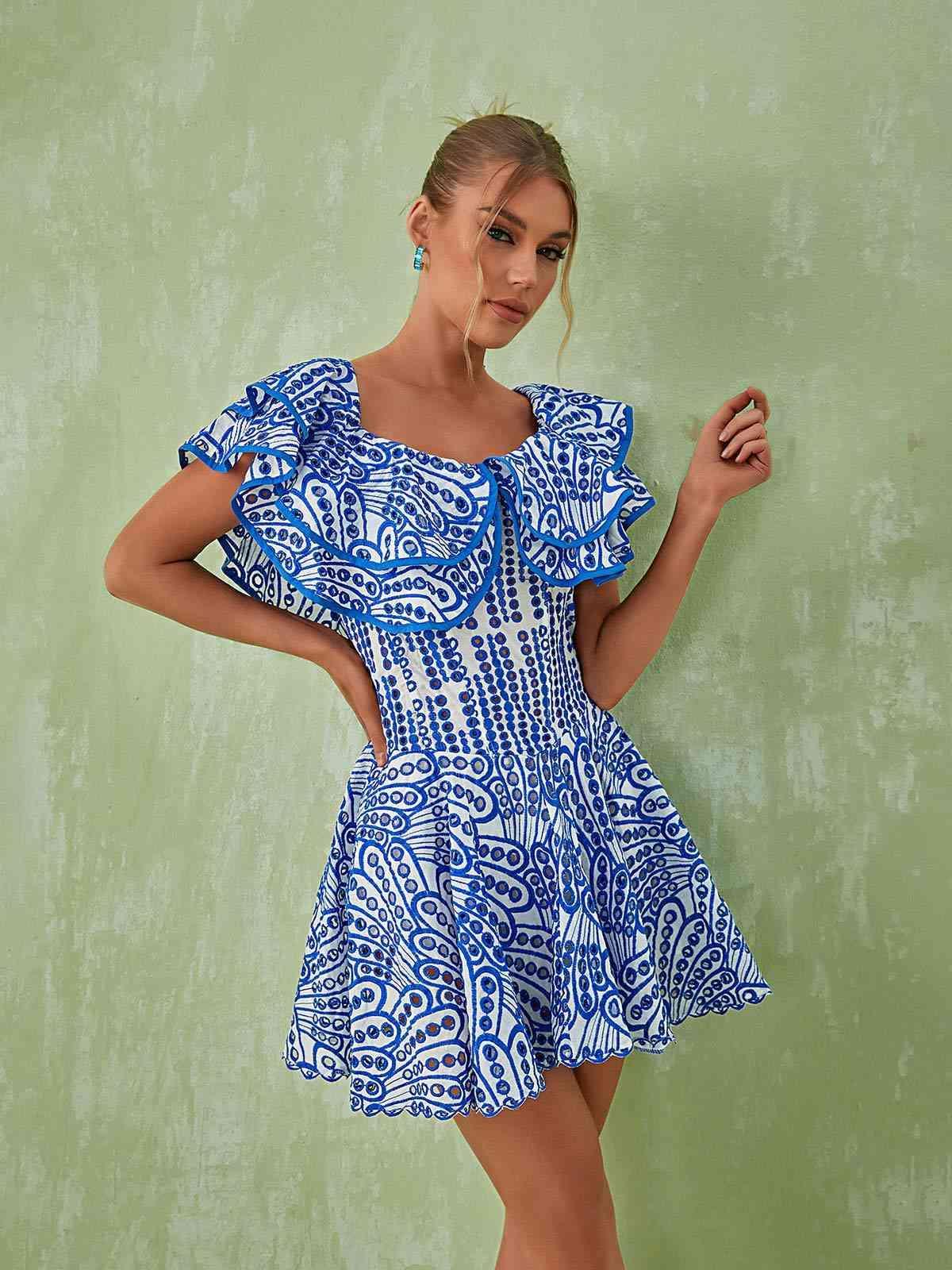 Princess Ruffle Cutout Mini Dress In Blue-Mix MIx Style