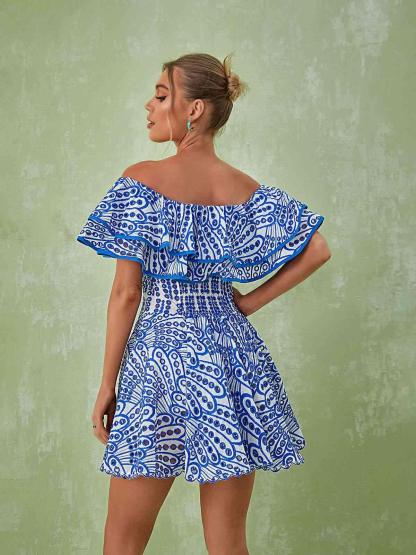 Princess Ruffle Cutout Mini Dress In Blue-Mix MIx Style