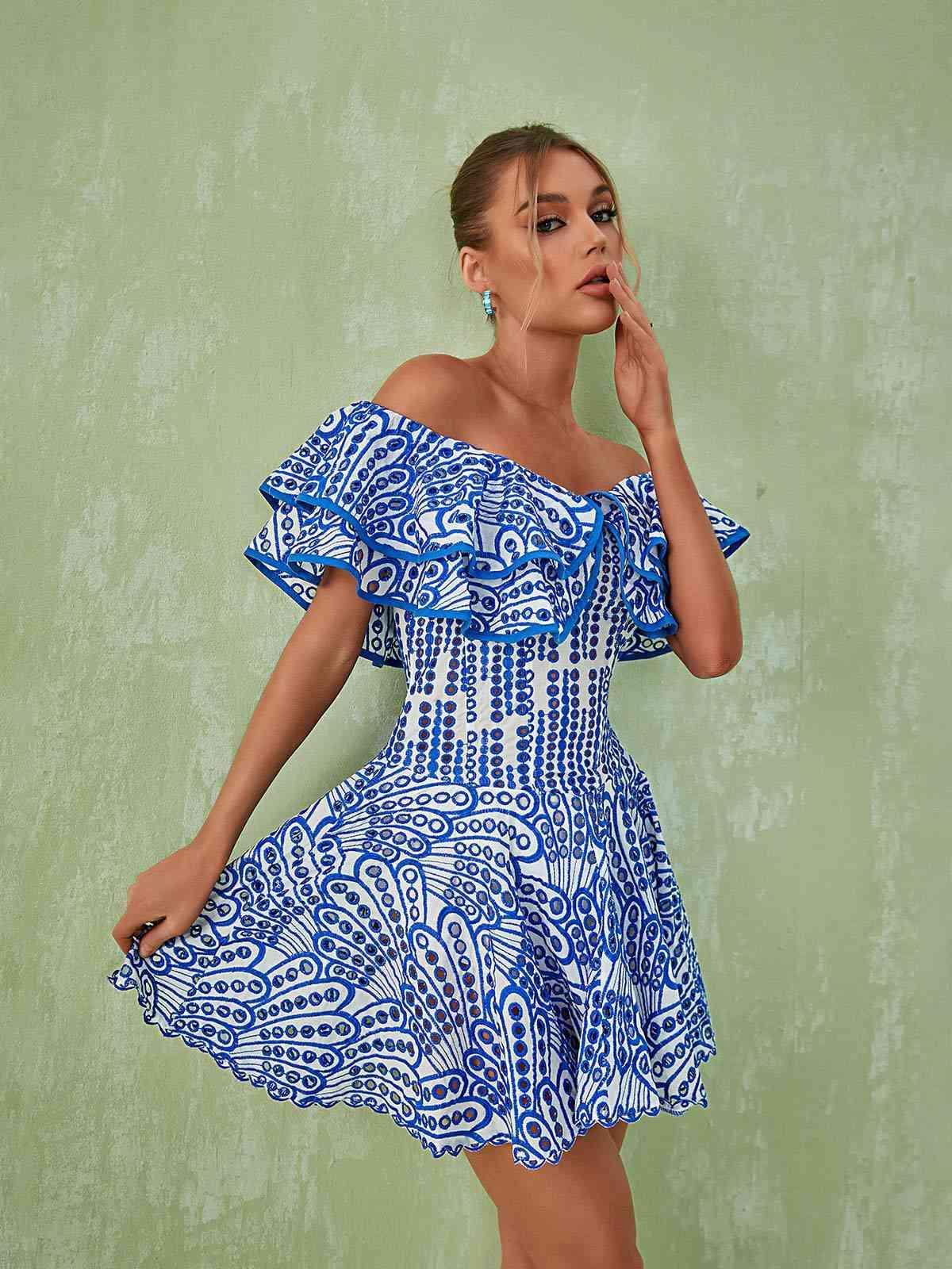Princess Ruffle Cutout Mini Dress In Blue-Mix MIx Style