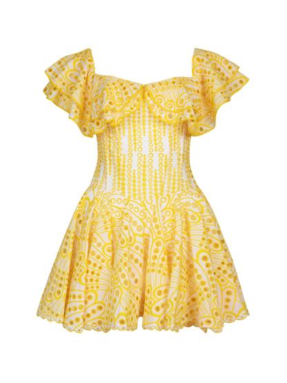 Princess Ruffle Cutout Mini Dress In Yellow-Mix MIx Style