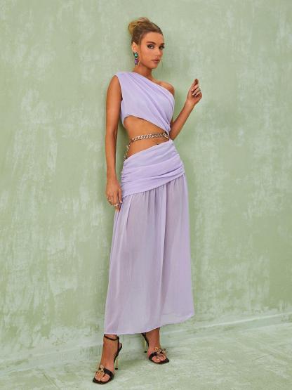 Lavander One Shoulder Chain Maxi Dress | Mix Mix Style [Hot Seller]-Mix MIx Style