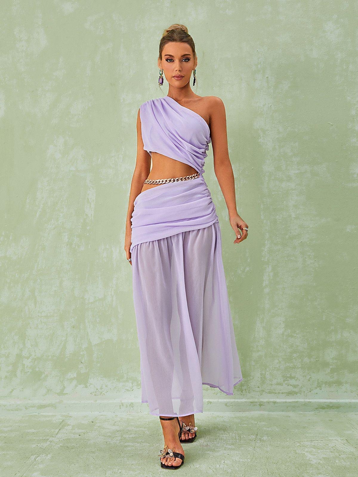 Lavander One Shoulder Chain Maxi Dress | Mix Mix Style [Hot Seller]-Mix MIx Style