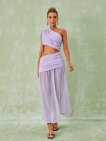 Lavander One Shoulder Chain Maxi Dress | Mix Mix Style [Hot Seller]-Mix MIx Style