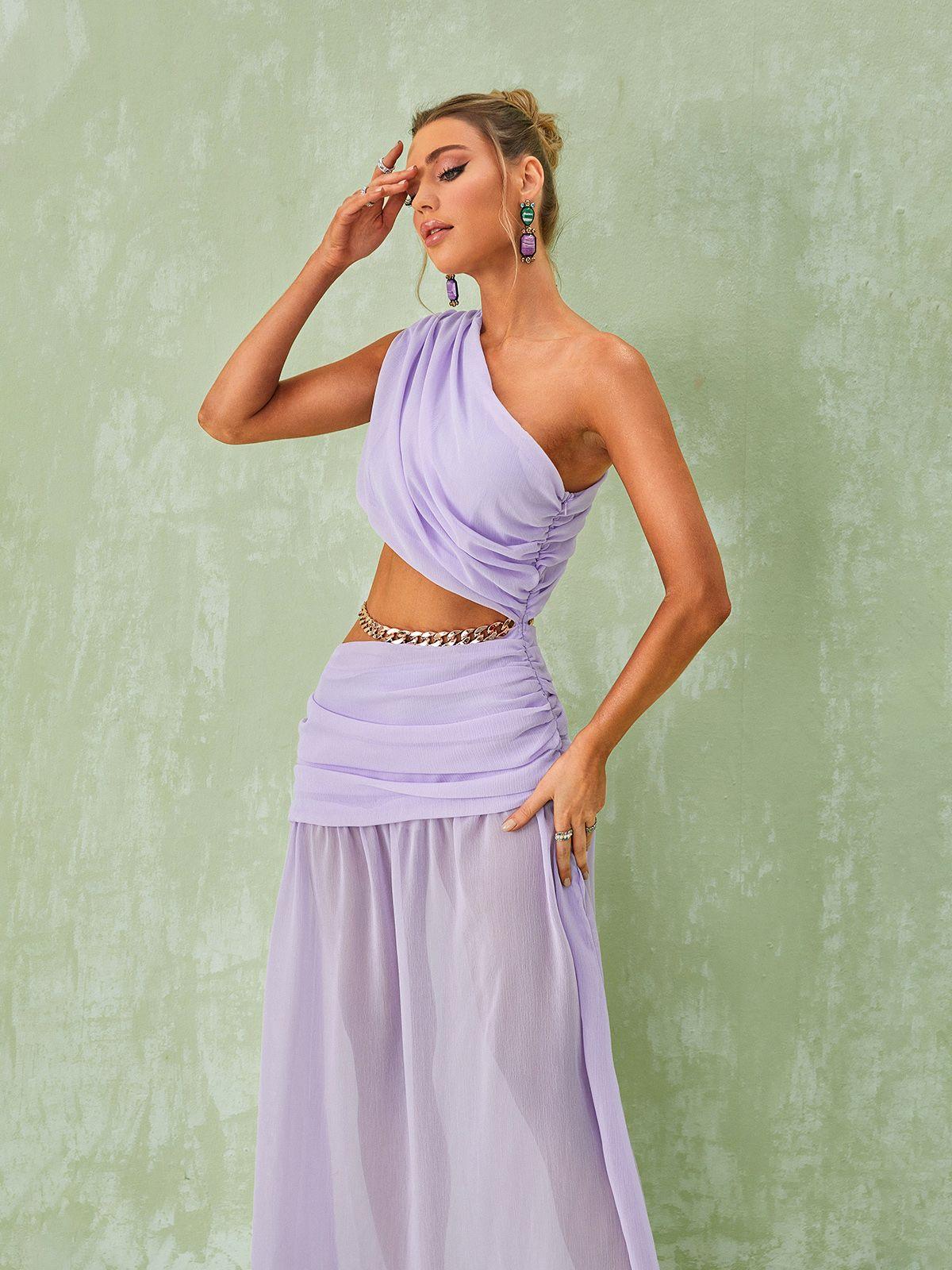 Lavander One Shoulder Chain Maxi Dress | Mix Mix Style [Hot Seller]-Mix MIx Style