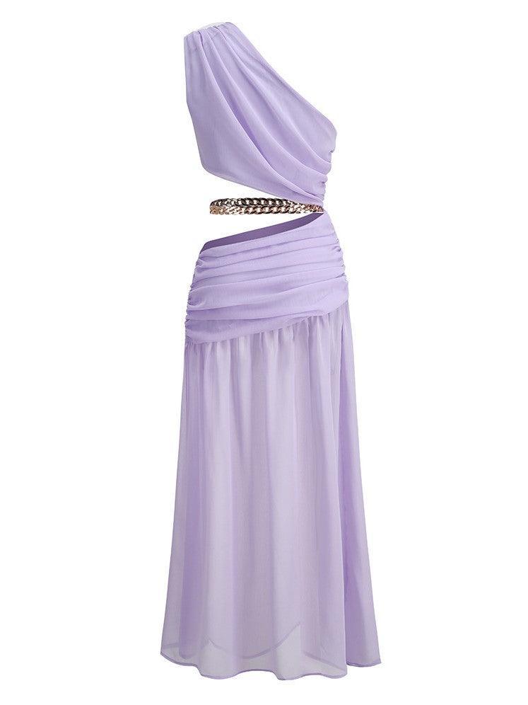 Lavander One Shoulder Chain Maxi Dress | Mix Mix Style [Hot Seller]-Mix MIx Style