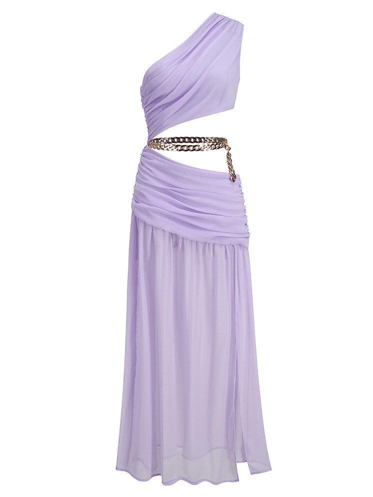 Lavander One Shoulder Chain Maxi Dress | Mix Mix Style [Hot Seller]-Mix MIx Style
