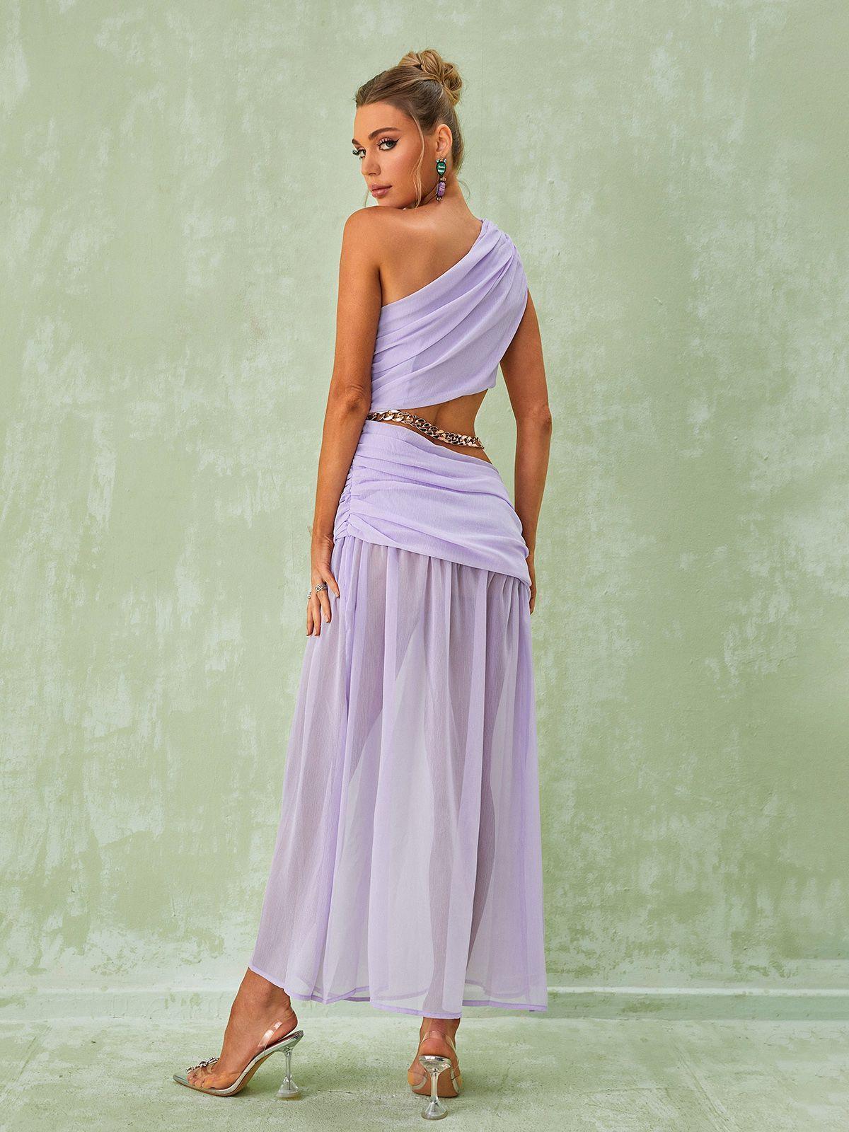 Lavander One Shoulder Chain Maxi Dress | Mix Mix Style [Hot Seller]-Mix MIx Style