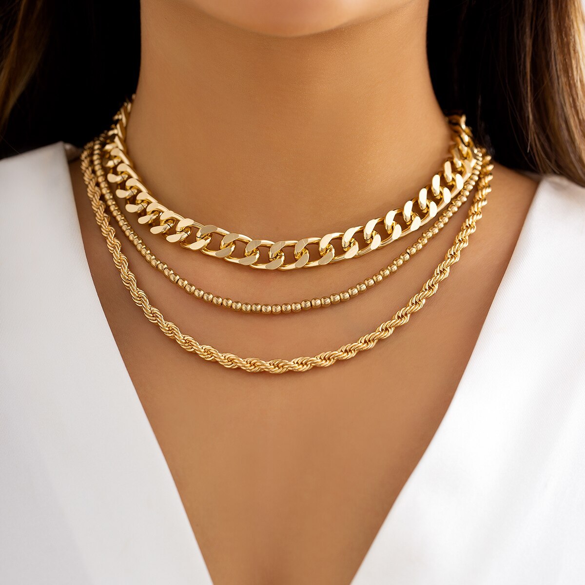 Heavy 18k Gold Plated Chain Necklace - Multilayer Link Choker | Mix Mix Style [Hot Seller]-Mix MIx Style