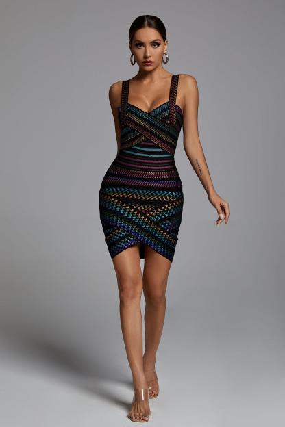 Rainbow Bandage Mini Dress | Mix Mix Style [Hot Seller]-Mix MIx Style