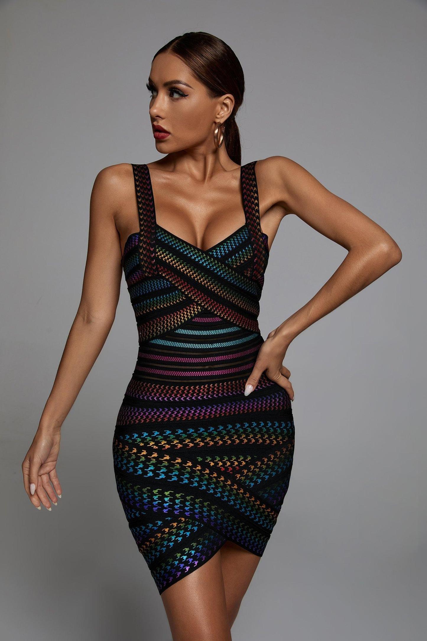 Rainbow Bandage Mini Dress | Mix Mix Style [Hot Seller]-Mix MIx Style