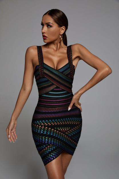 Rainbow Bandage Mini Dress | Mix Mix Style [Hot Seller]-Mix MIx Style