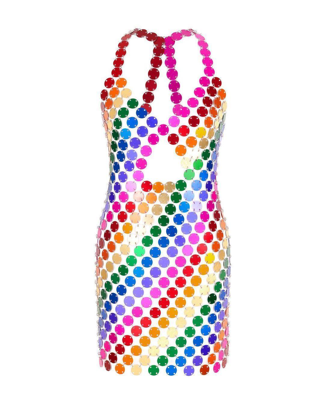 Raquel Cutout Chainmail Mini Dress In Rainbow-Mix MIx Style