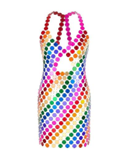 Raquel Cutout Chainmail Mini Dress In Rainbow-Mix MIx Style