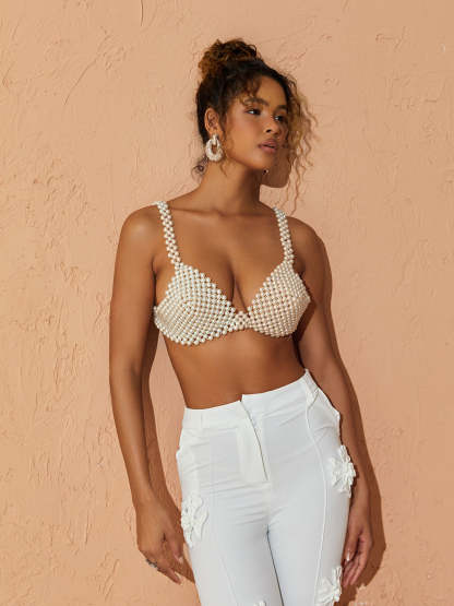 Pearl Bustier Top In White | Mix Mix Style [Hot Seller]-Mix MIx Style